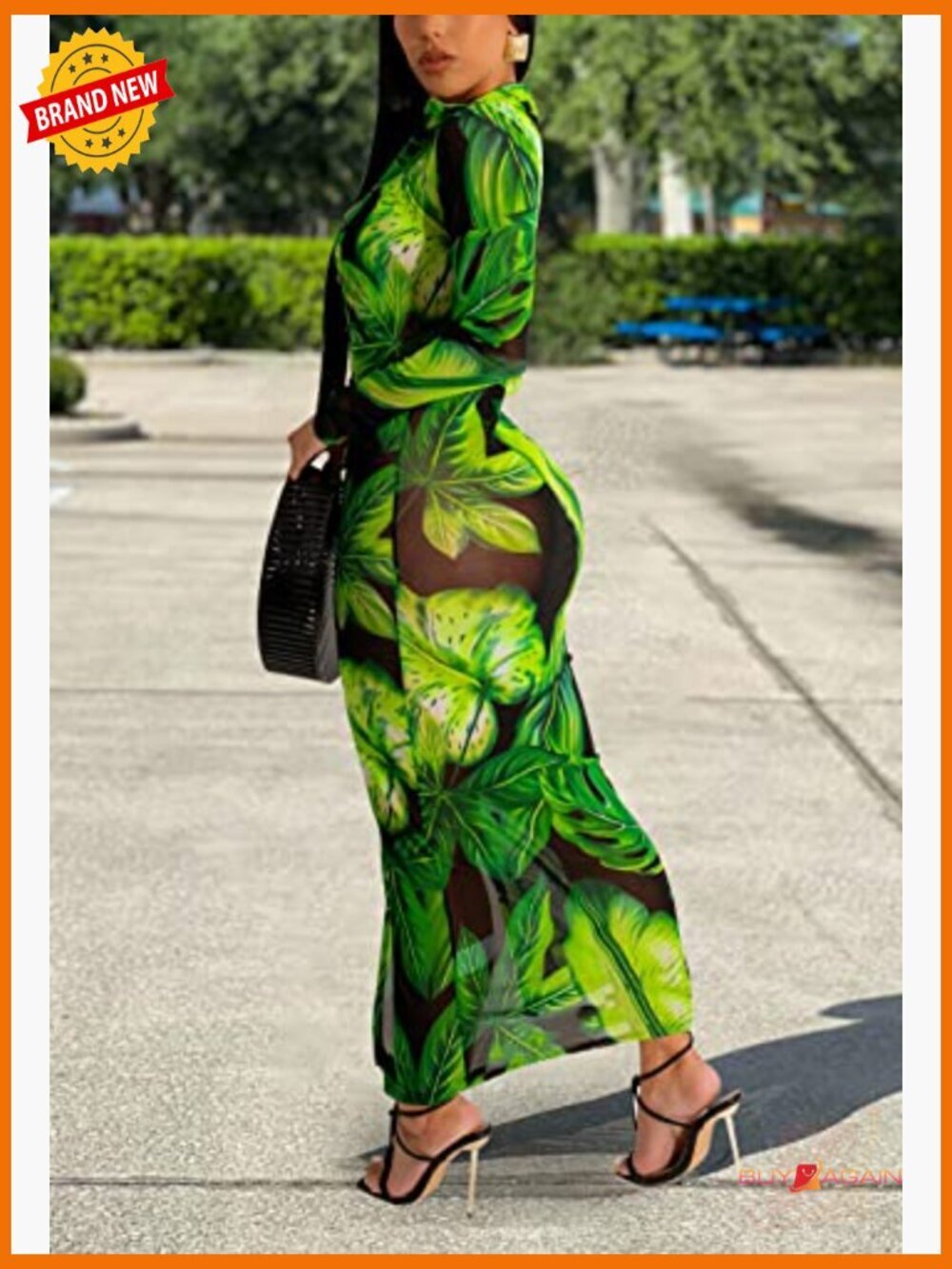 Sheer Bodycon Midi Dress Long Sleeve Club Night Out Beach Cover Up - Picture 2 of 7